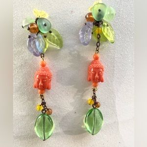 Buddha jungle garden beaded healing good luck charm vintage earrings namaste zen